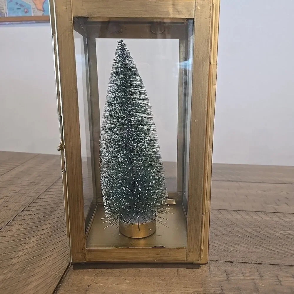 St. Nicholas Square Metal Bottle Brush Tree Lantern Table Decor Gold Color